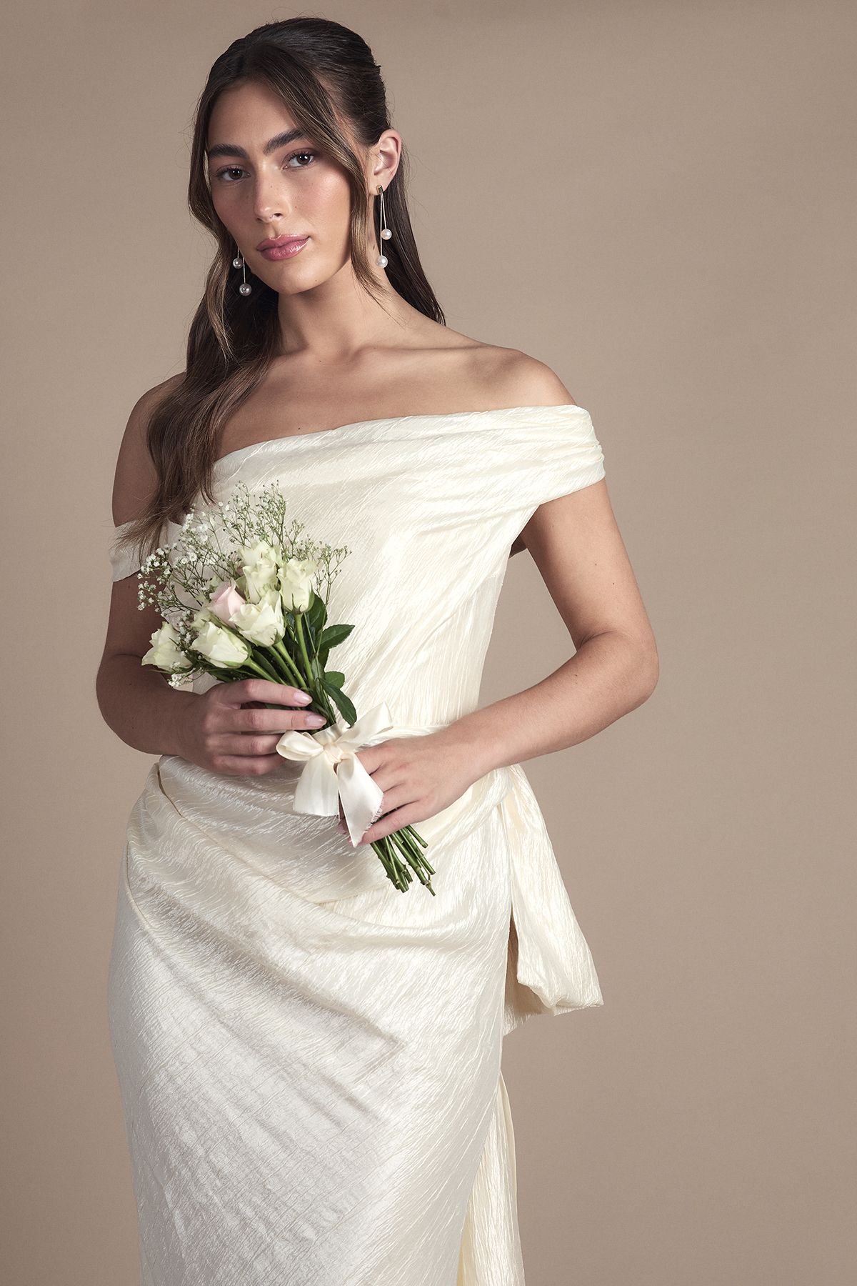 Coast Draped Corset Bow Maxi Wedding Dress