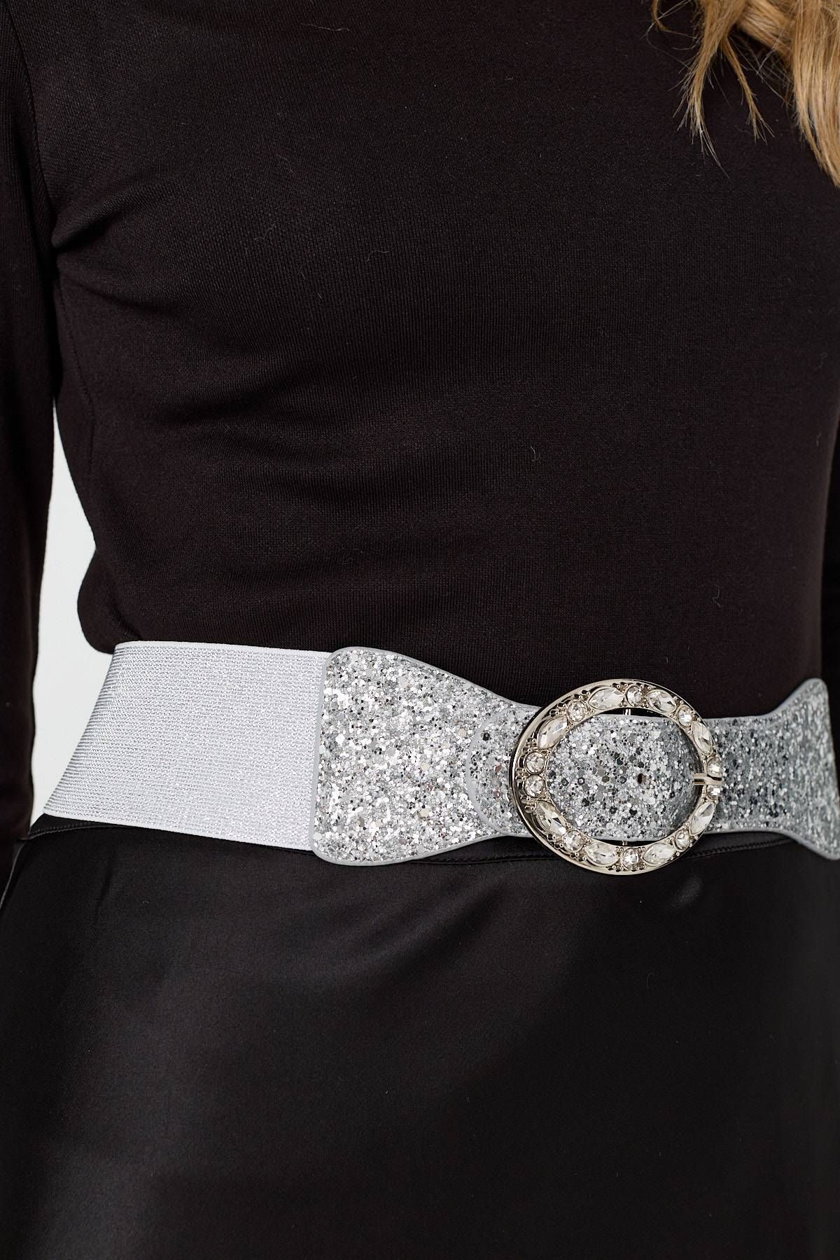 Izabel London Sparkly Embellished Metallic Buckle Belt