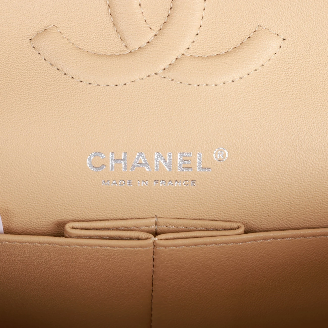 Chanel Classic Flag Bag Medium Classic Double Flap Bag Beige Caviar Silver Hardware