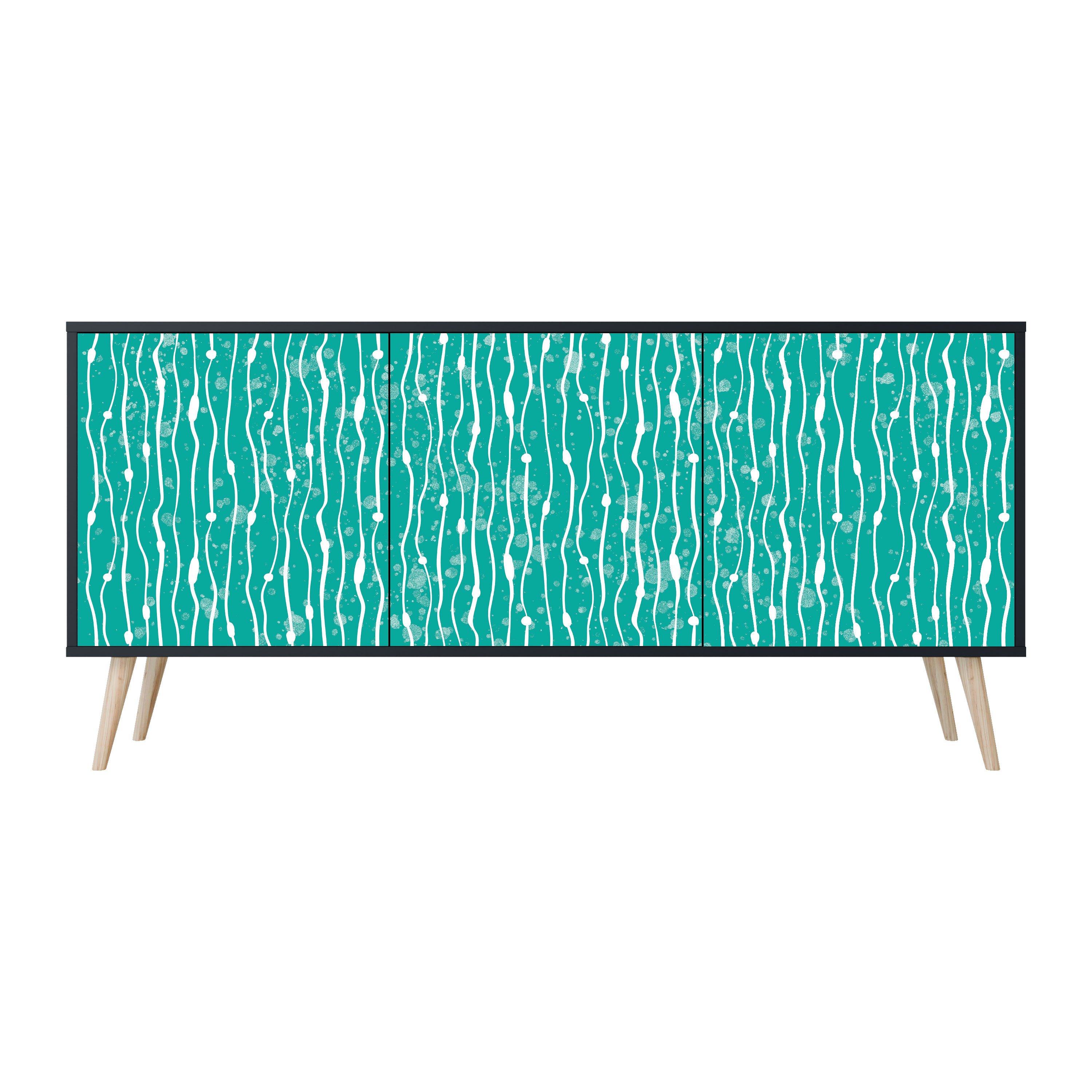 TURQUOISE RAIN Komoda 3 drzwi Czarna-Bukowa skośna