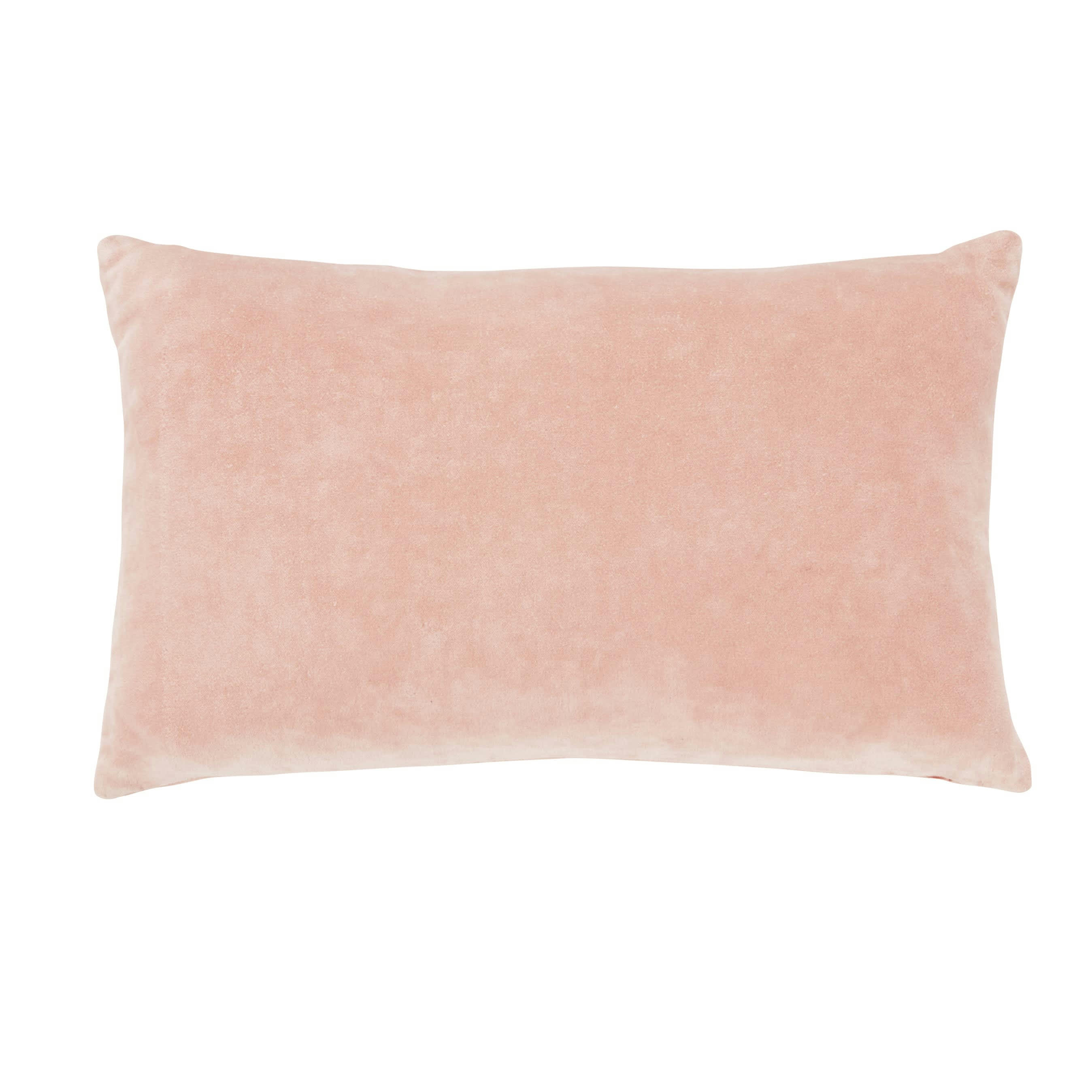 NIVICA - Coussin en velours de coton tissé jacquard beige pêche et rose 30x50