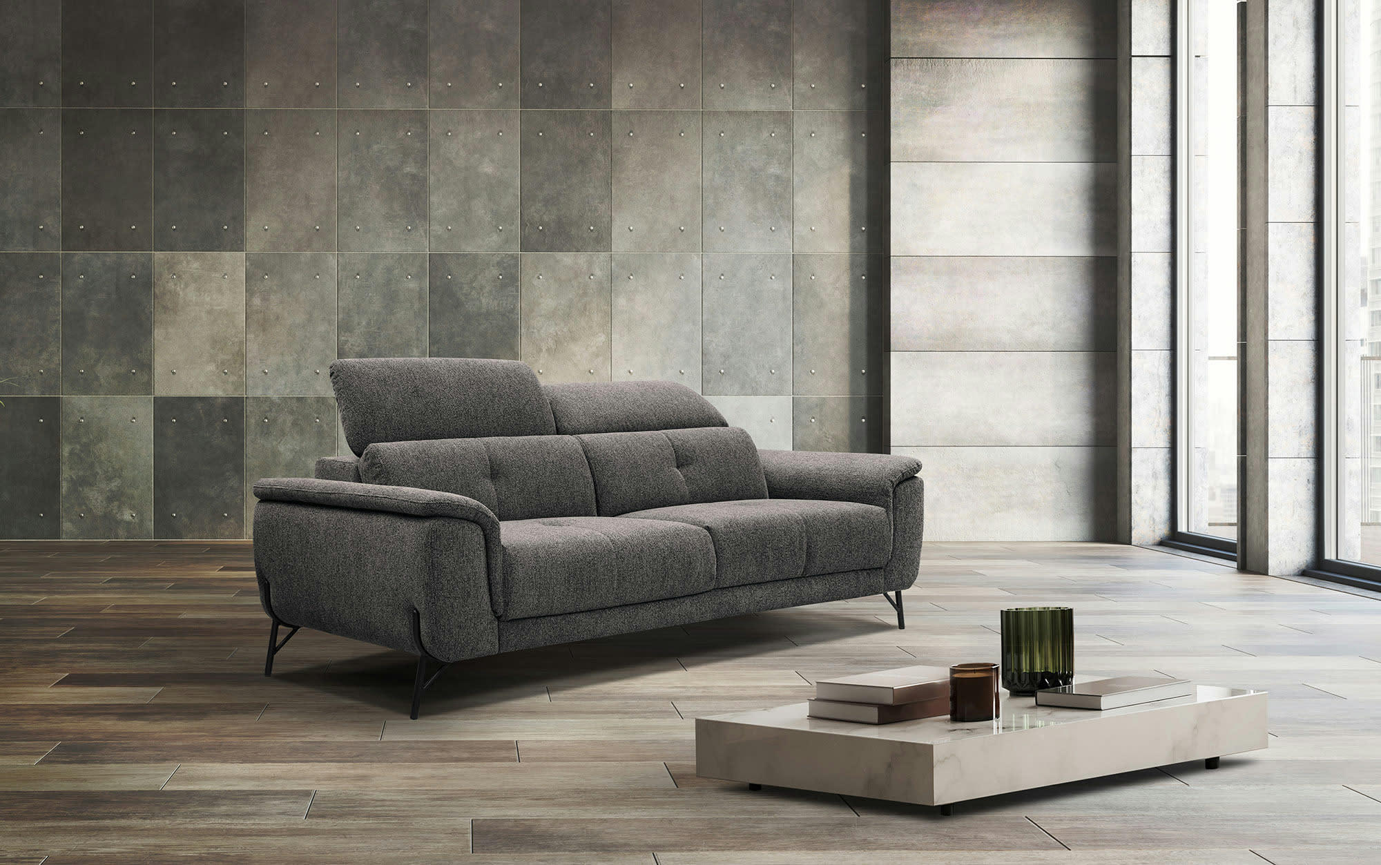 AVENA - Canapé droit 3 places XXL tissu marron