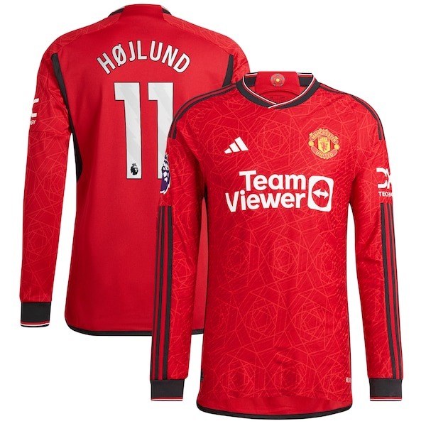 Rasmus Højlund Manchester United adidas 2023/24 Home Authentic Long Sleeve Player Jersey – Red