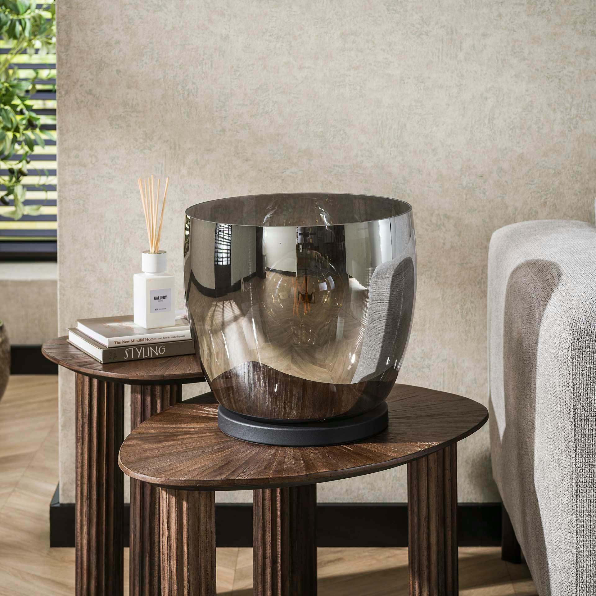 Lampe de salon moderne avec vasque en verre gris fumé 32 cm NIAGARA