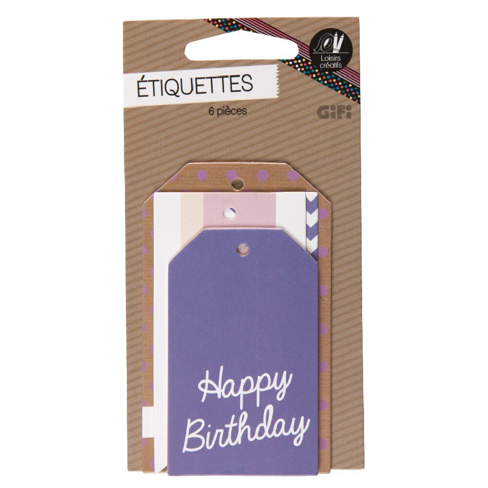 étiquette cadeau décor violet x6