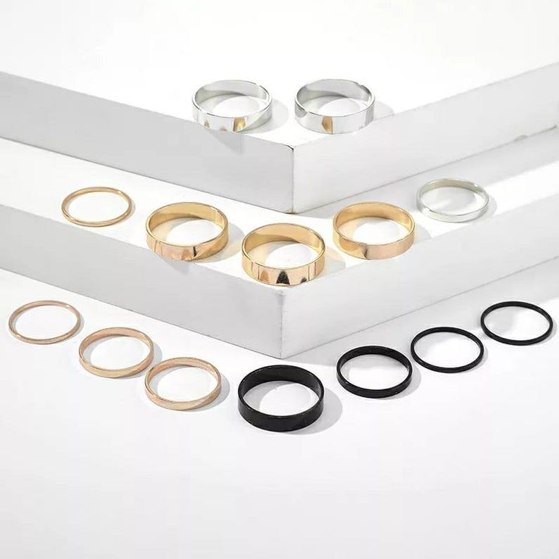 The Colourful Aura 14 Piece Multicolour Bohemian Vintage Tribal Midi Stackable Rings