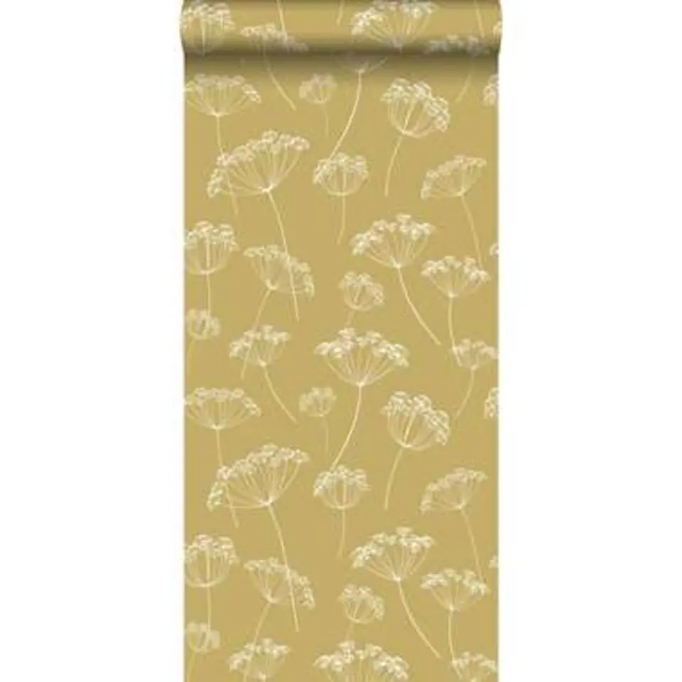 ESTAhome behang - schermbloemen - okergeel en wit - 0.53 x 10.05 m