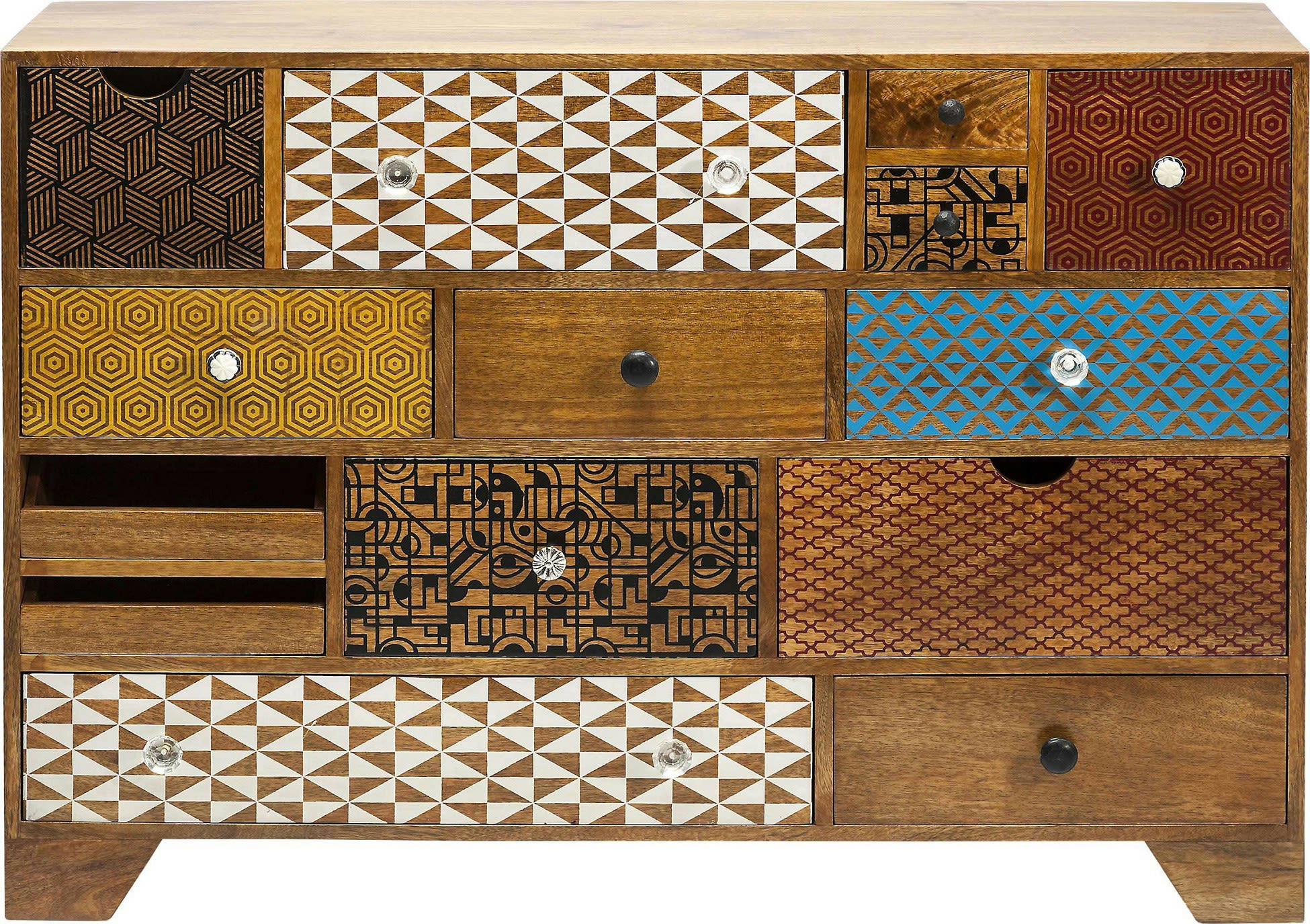 SOLEIL - Commode 14 tiroirs en manguier massif motifs multicolores