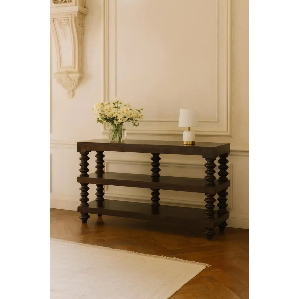 Artisan Furniture Massief hout Spindelplankconsole in koolstofessen