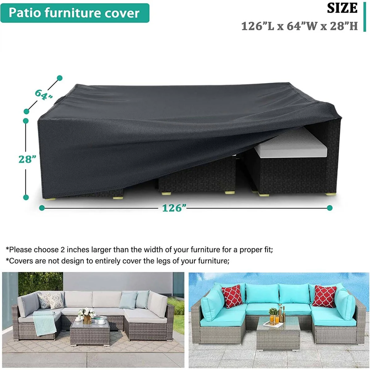 Patio Furniture Set Cover Upgraded Waterproof Outdoor Sectional Sofa Cover Patio Table and Chair Set Covers - 126x63x28