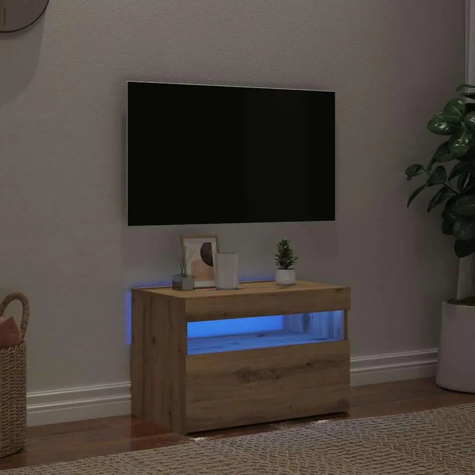 vidaXL - TV-meubel met LED en vak - Artisanaal eiken - 60x35x40 cm