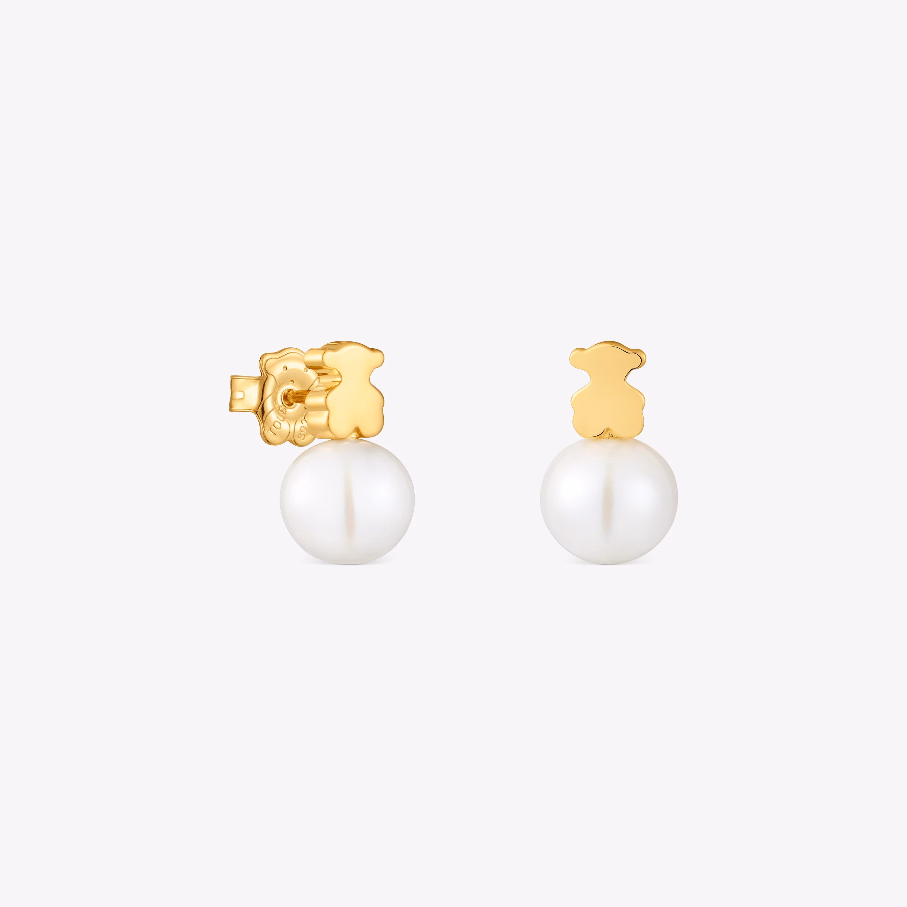 Pendientes oso con baño de oro 18 kt sobre plata y perla cultivada de agua dulce Sweet Dolls