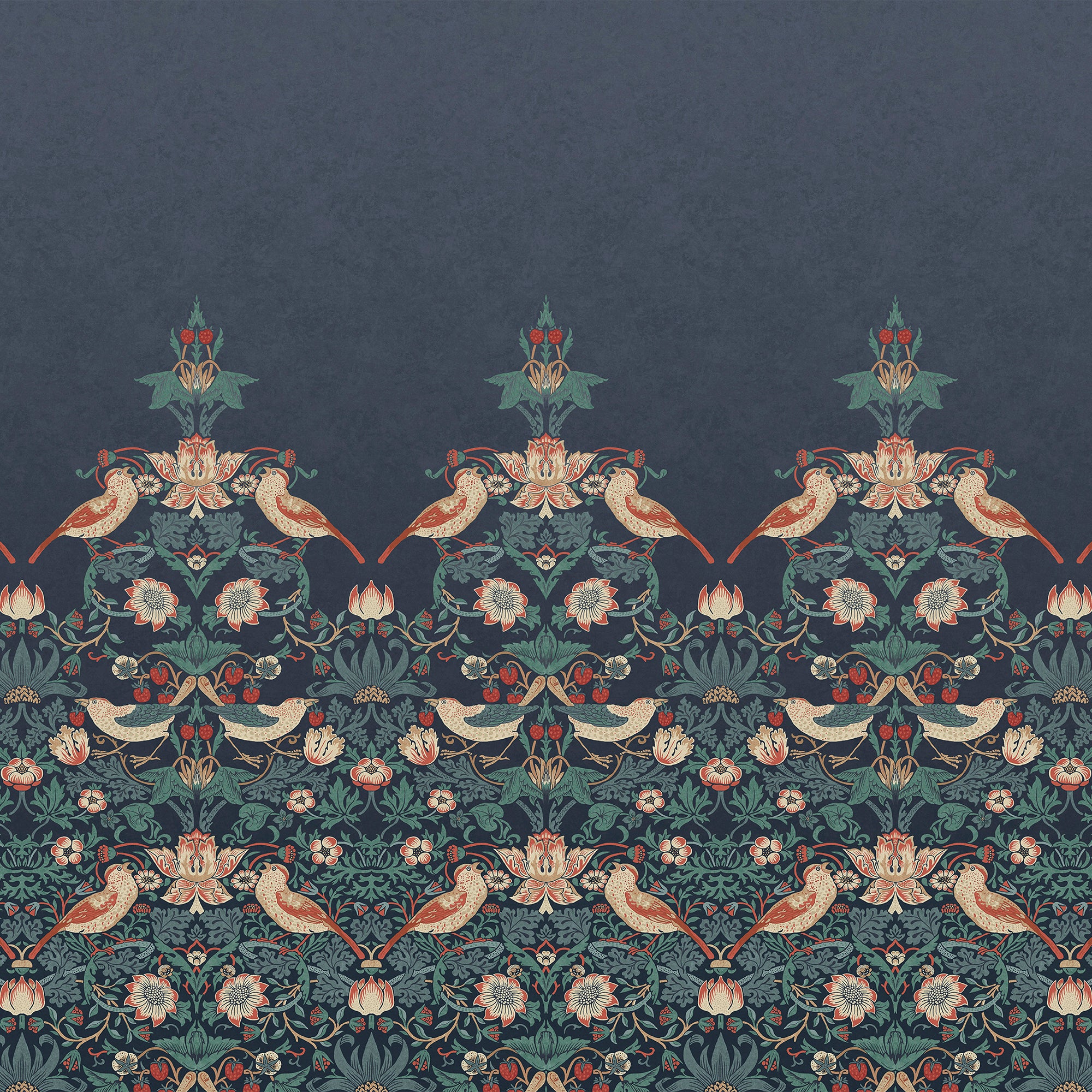 William Morris at Home Fotobehang - Strawberry Thief Navy - 400x250 cm