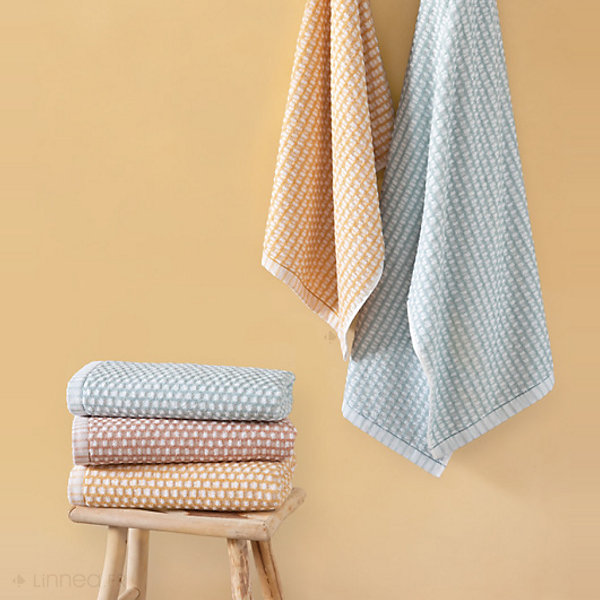 Drap de douche 70x140 cm pur coton motifs quadrillés collection GLOW jaune