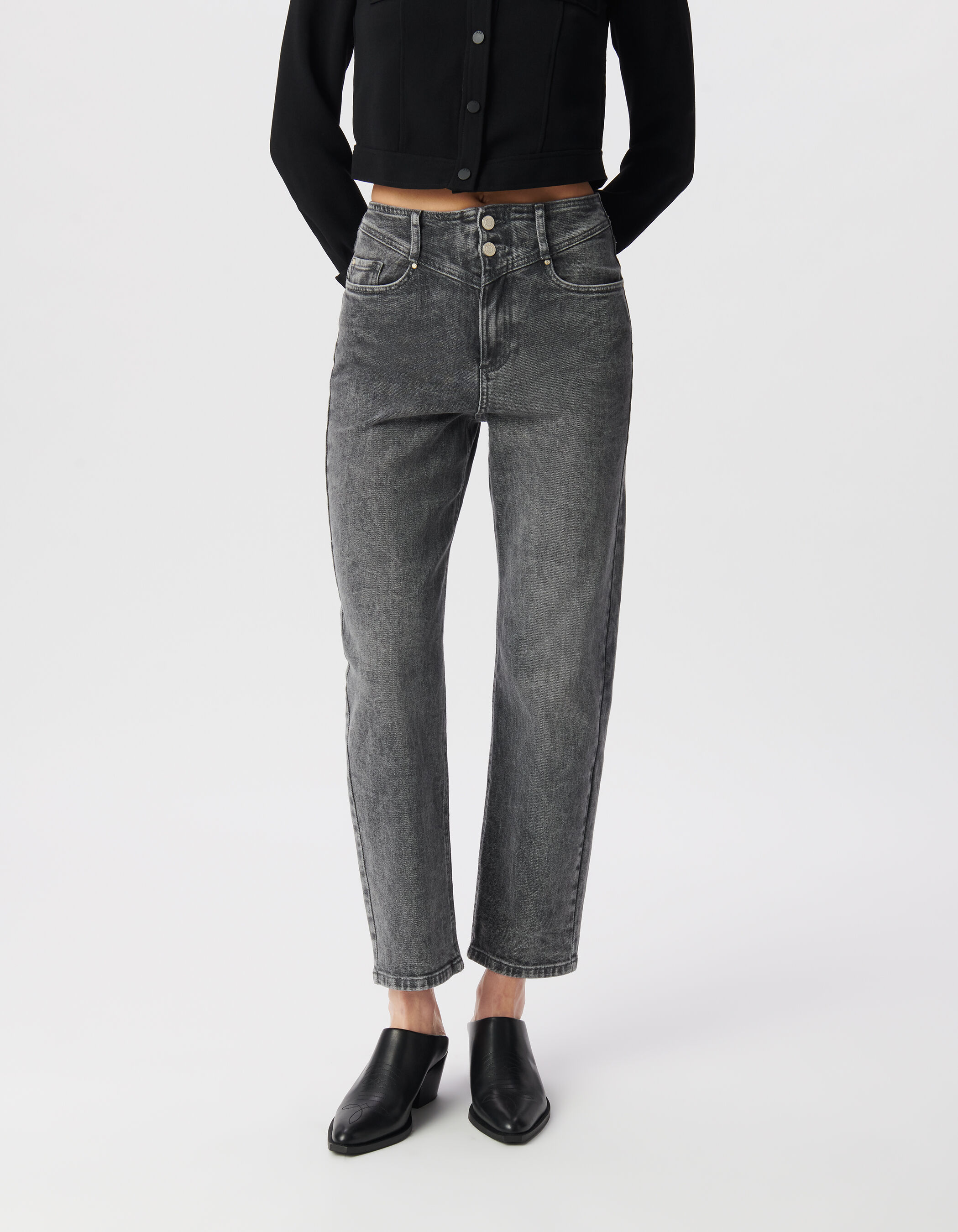 Jean slouchy en coton BCI gris longueur cropped femme