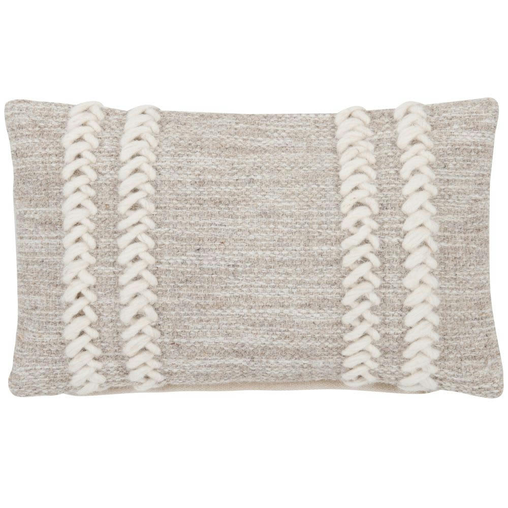 ELINOR - Coussin en laine style rustique blanc et gris 30x50