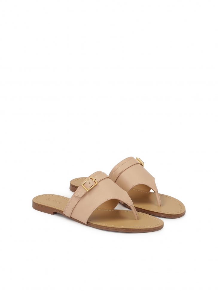 Flat leather flip flops