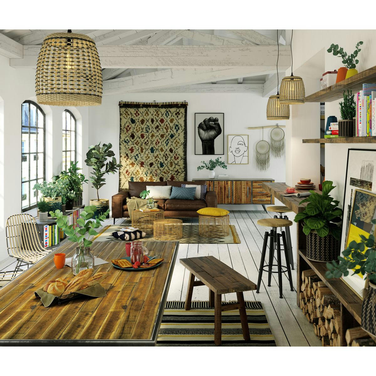 CUSCO - Table rectangulaire 180 x 90 cm bois et métal