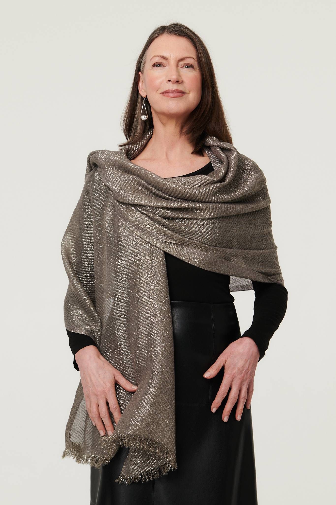 Izabel London Sparkly Textured Long Shawl Scarf