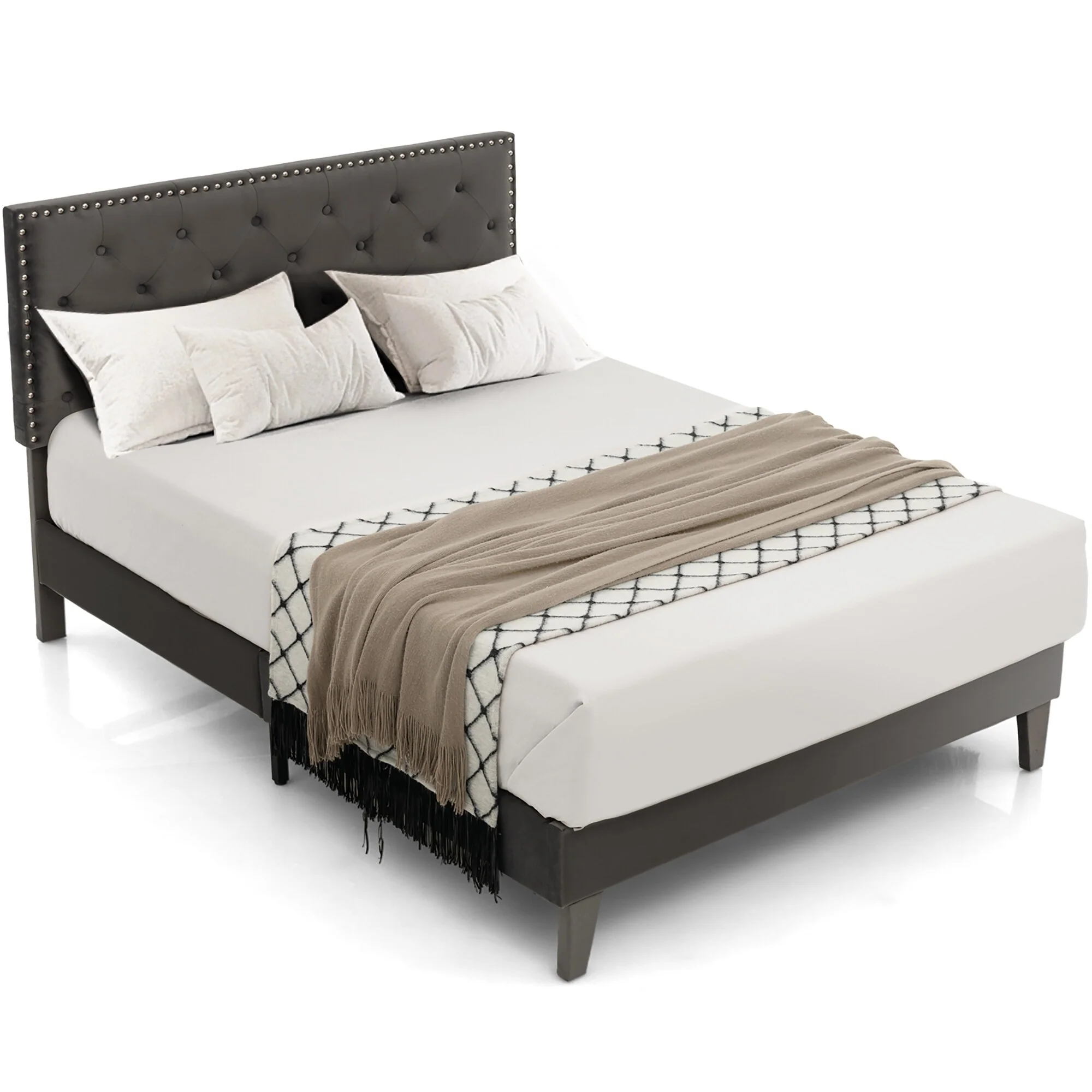 Costway Bed Frame Upholstered Platform Bed with Tufted Headboard