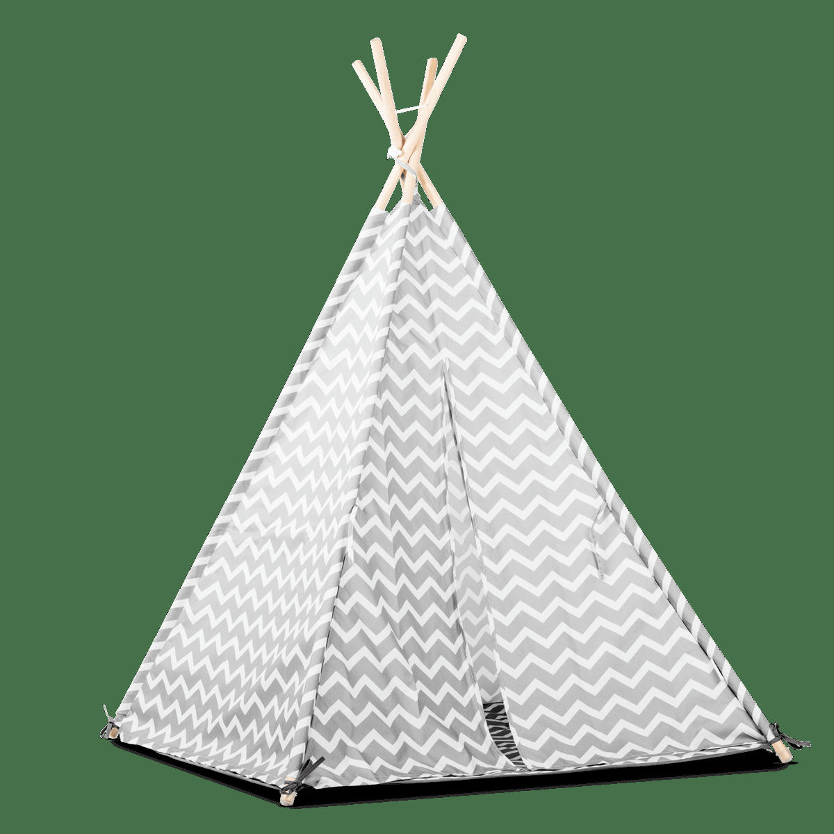 - Tente tipi pour enfants en bois naturel et polyester blanc et gris