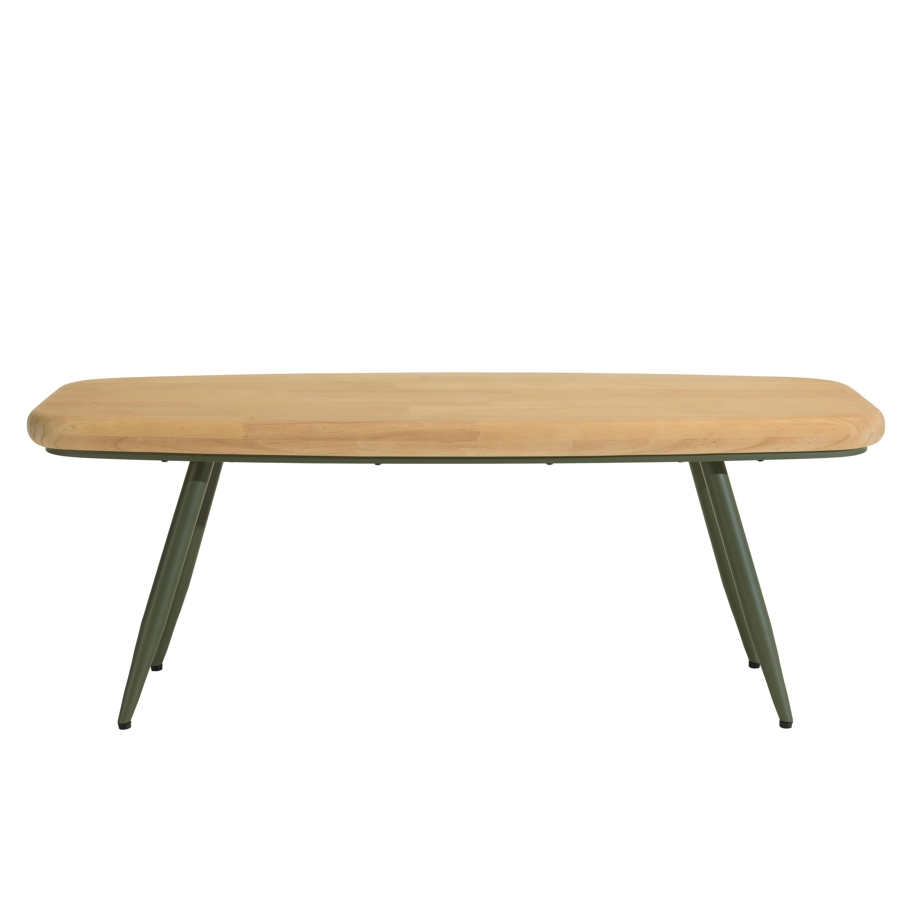 Table basse bords arrondis pin et métal vert 100 cm BAGAN