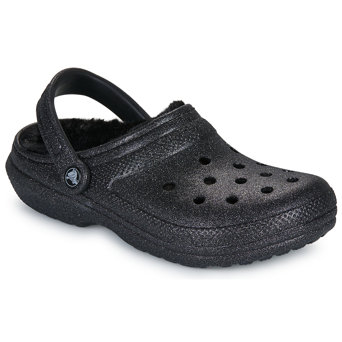 Crocs - Classic Fuzz Lined Glitter Clog - Black