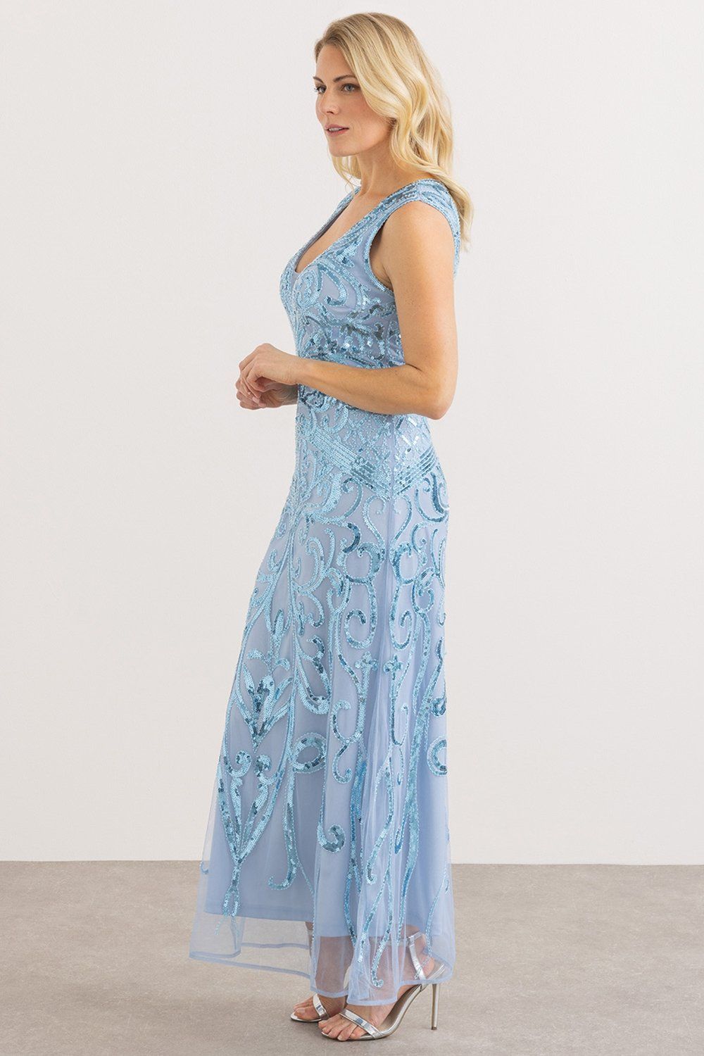 Klass. Embellished Mesh Sleeveless Maxi Dress