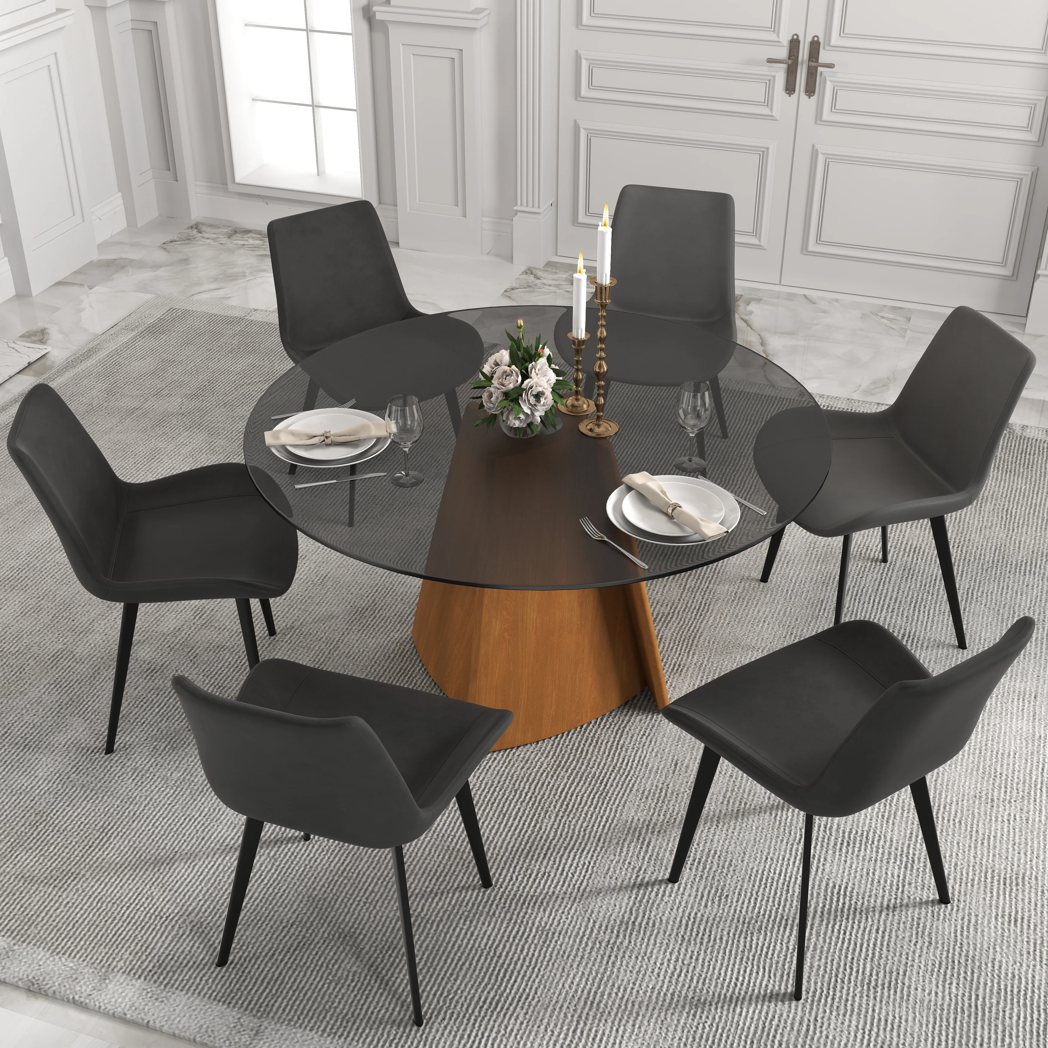 Modern Dining Glass Round Table, 53 Dining Table with Susan with Wood Legs for Dining Room Kitchen