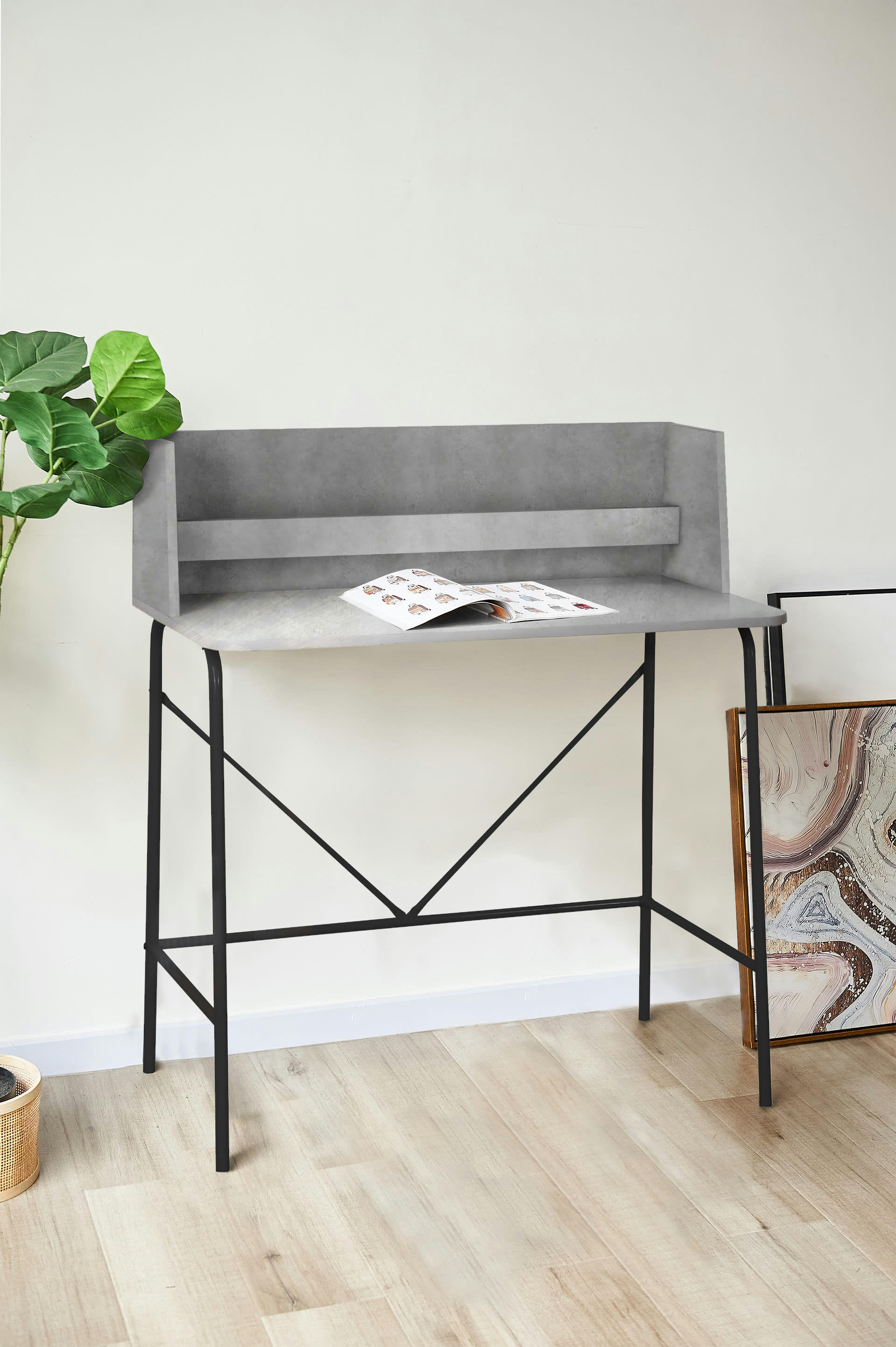 - Bureau en métal et bois coloris gris