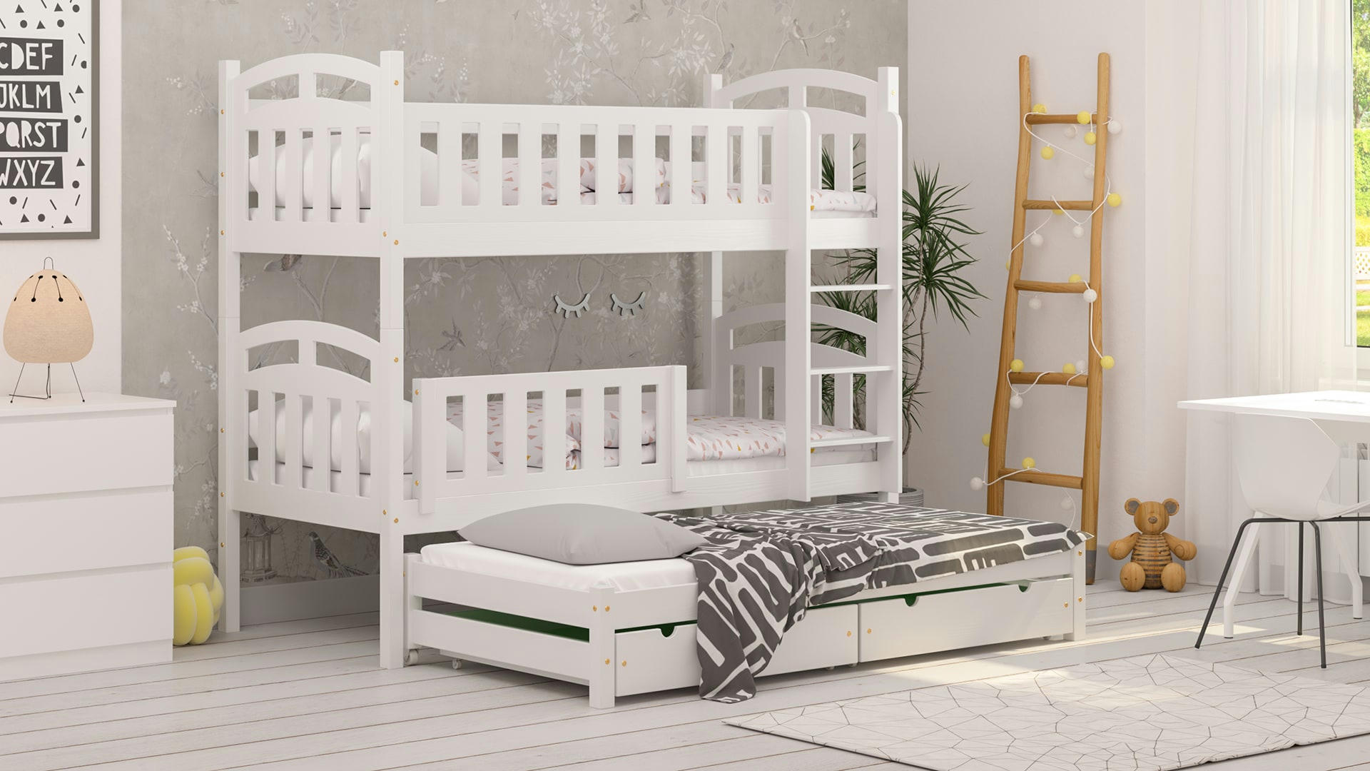 - Lit superposé en pin massif&MDF 180x80 blanc