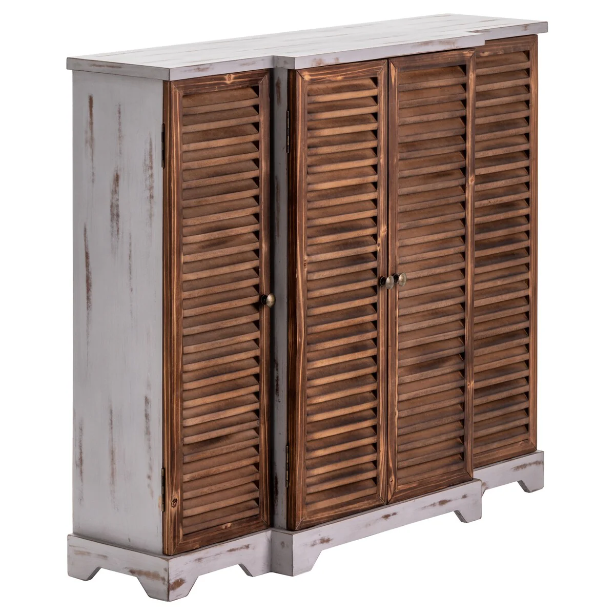 Haiti 56W Fir Wood & Grey Washed 4 Door Shutter Cabinet - 56W x 36H x 14D