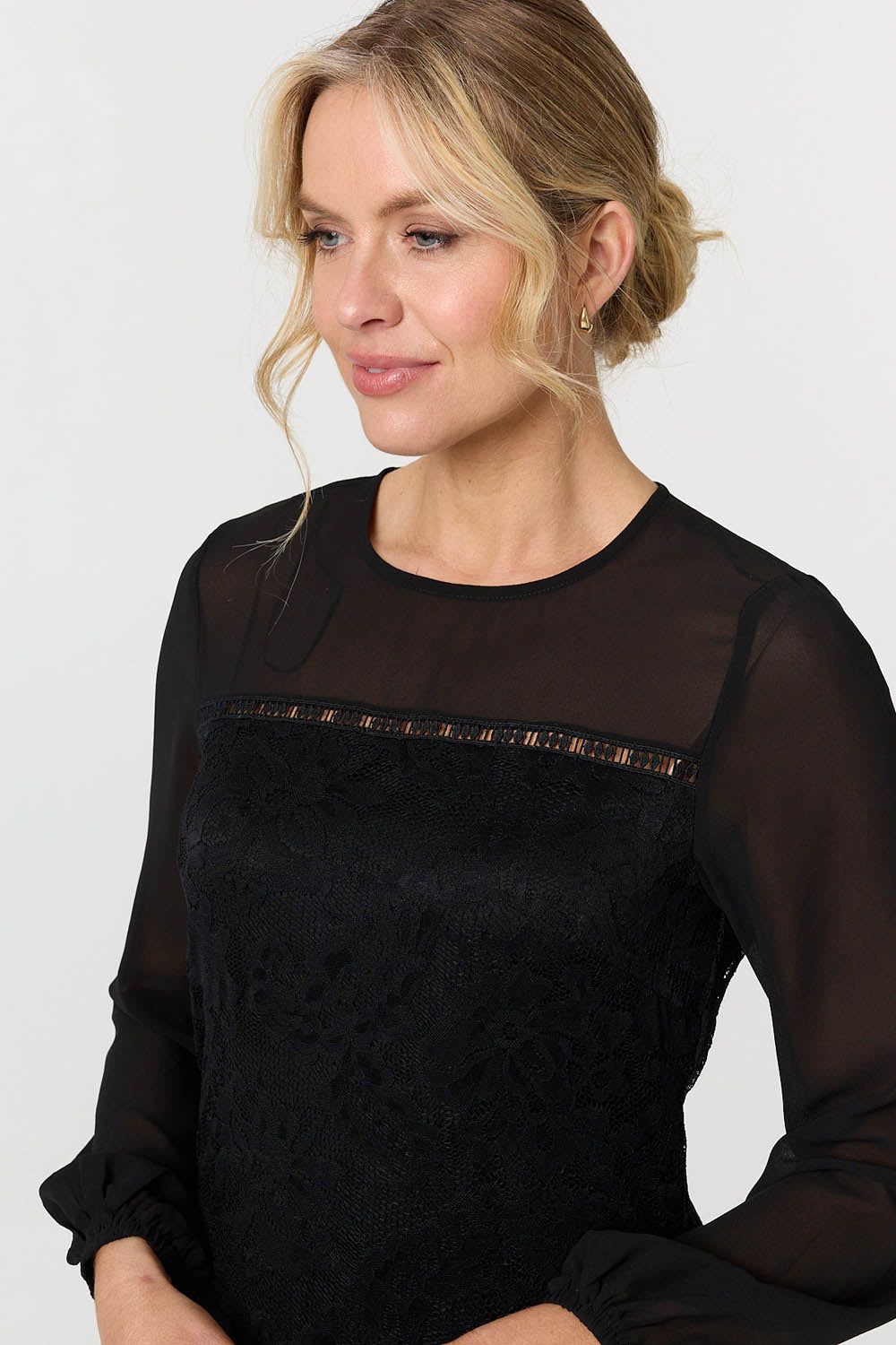 Izabel London Semi Sheer Lace Trim Short Dress
