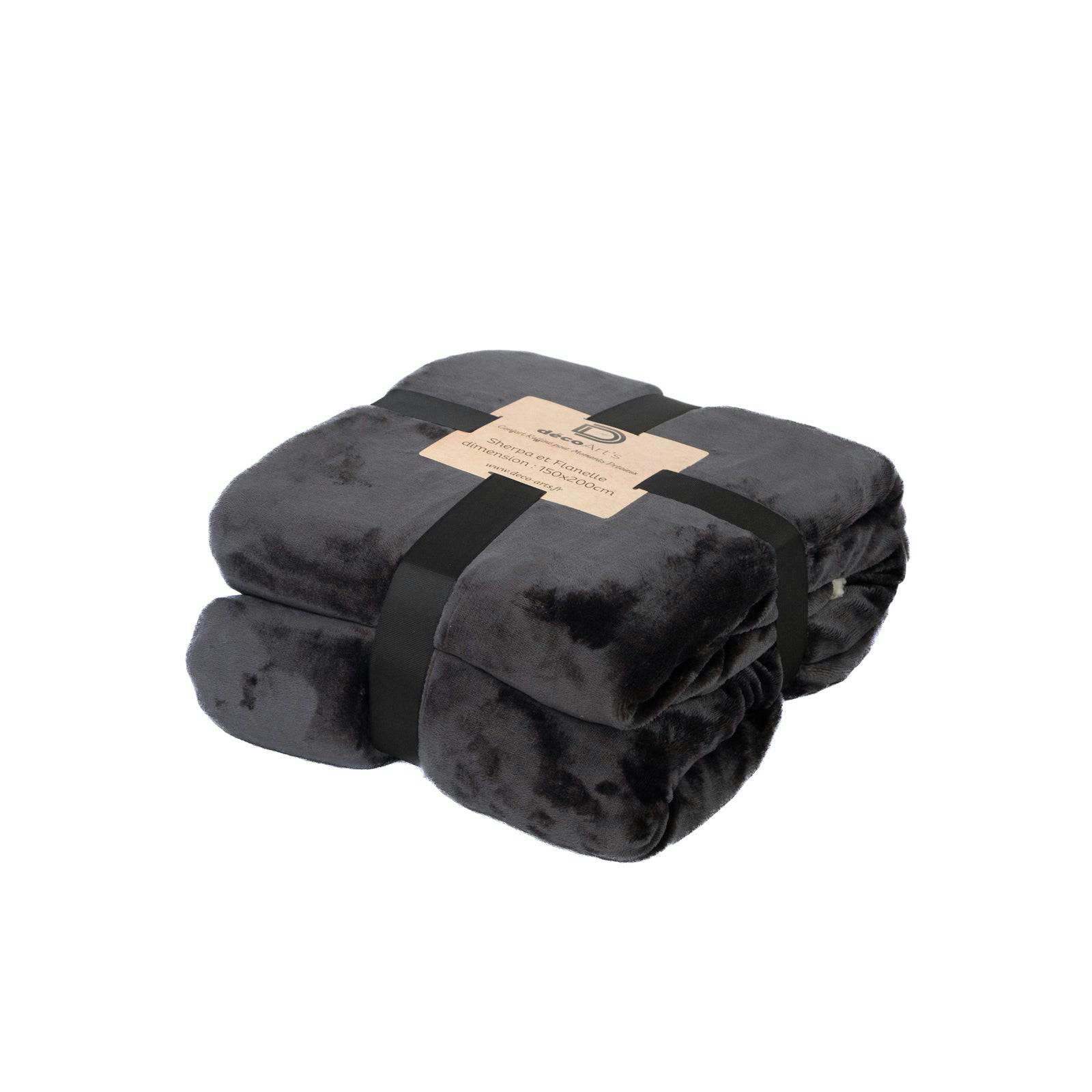 - Plaid en sherpa flanelle 480 gsm  150X200 gris anthracite