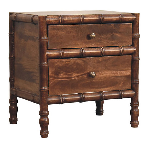 Artisan Furniture Bois massif cadre en bambou table de chevet in amande grillée, 2 tiroirs, marron