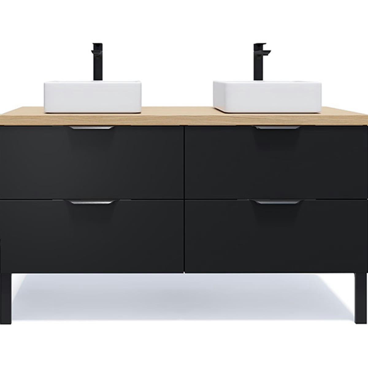SOHO - Meuble salle de bain 2 vasques posées 140cm 4 tiroirs Noir
