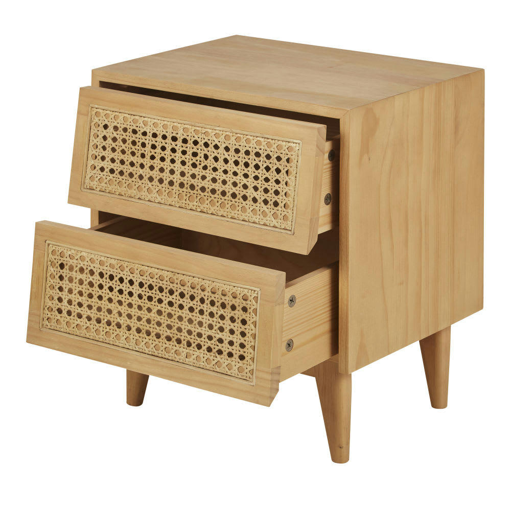 Suzelle - Table de chevet 2 tiroirs cannage en rotin