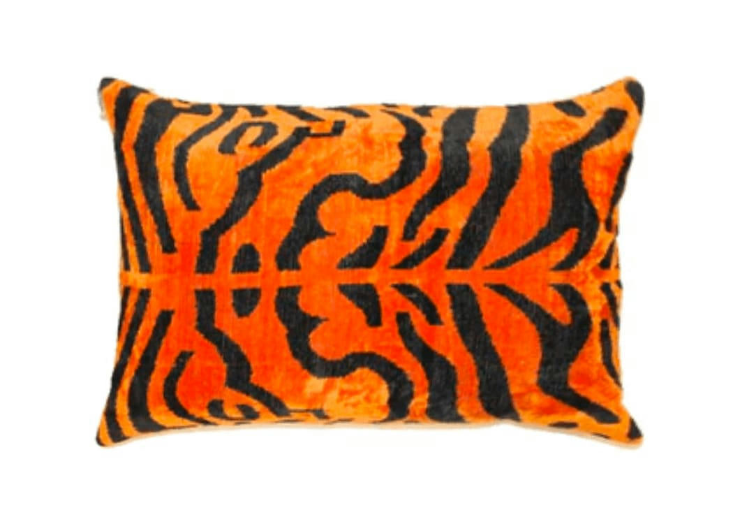 - Housse de coussin velours et soie ikat  40x60 orange