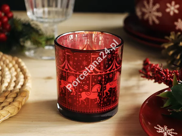Świecznik szklany 8 cm Altom Design - Karuzela czerwony 07.CHR.1643
