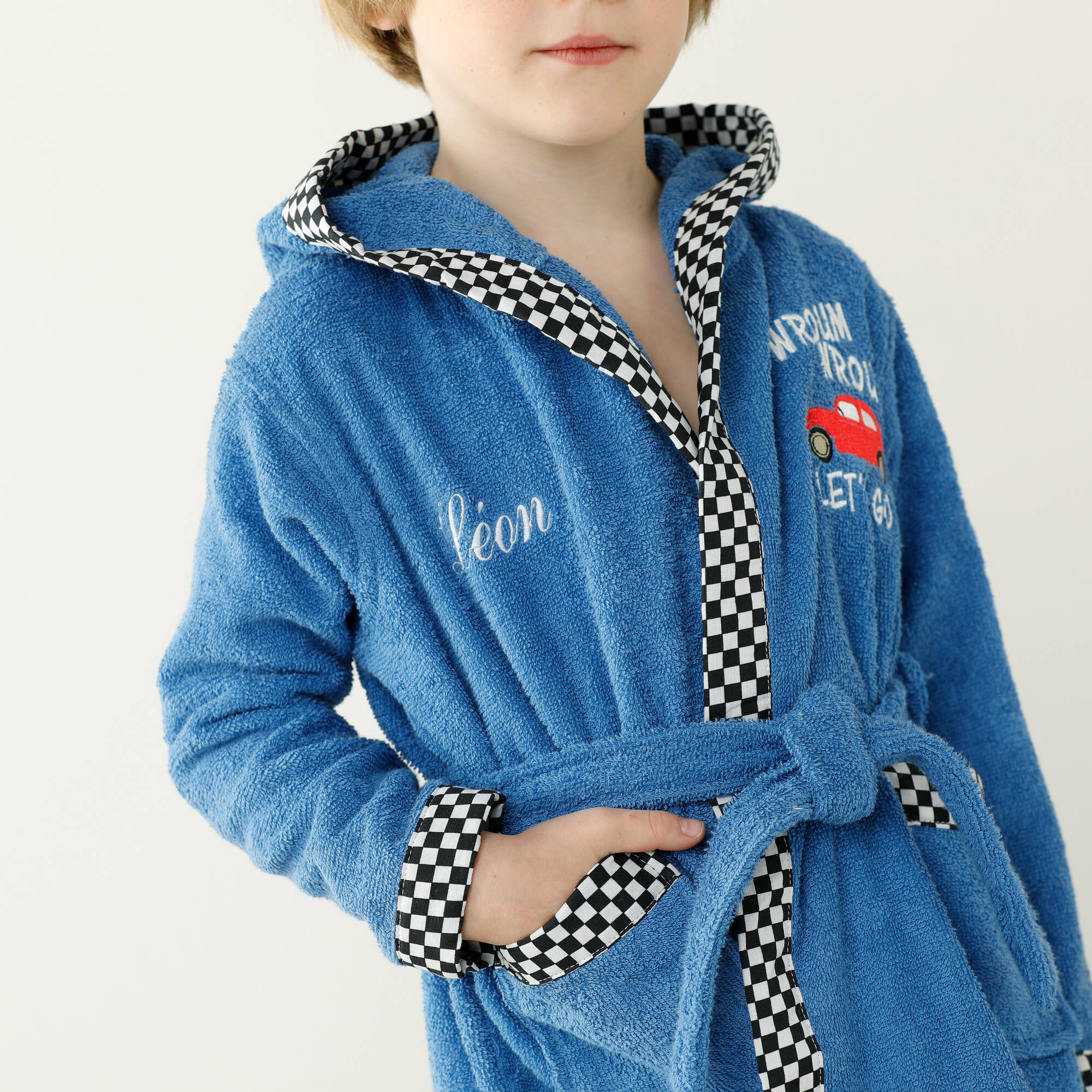 Peignoir de bain enfant à capuche voiture personnalisable éponge coton - 340 g/m²