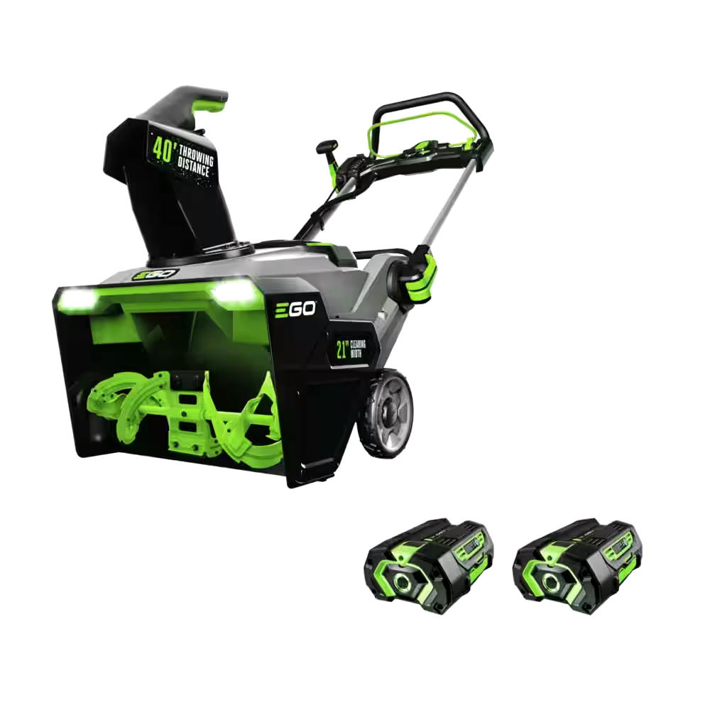 EGO POWER+ 56V Brushless Cordless 21-in Single Stage Snow Blower with Steel Auger, (2) 5.0Ah Batteries and Dual Port Charger