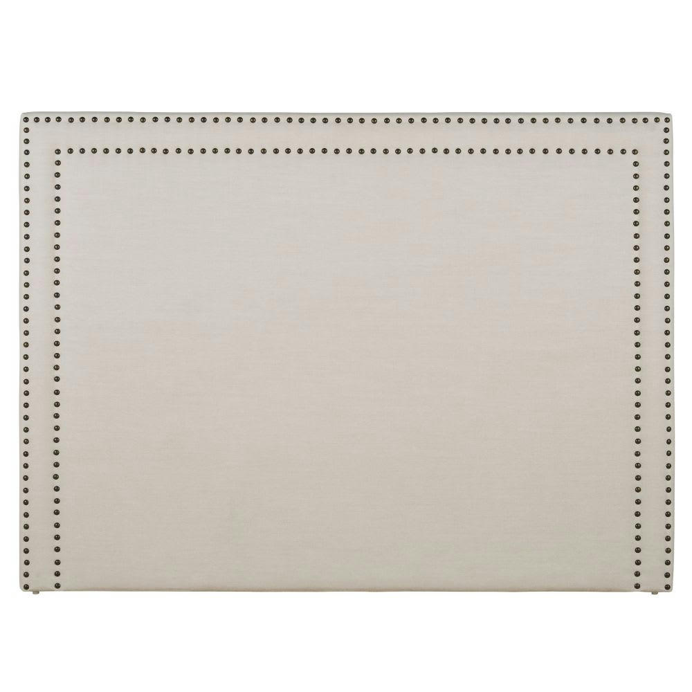 Leonore - Tête de lit 160 en lin écru avec clous en métal coloris laiton, OEKO-TEX®