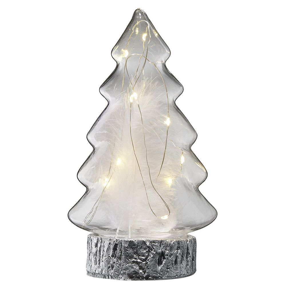 Sapin en verre lumineux 10 LED blanc chaud H21,5 cm