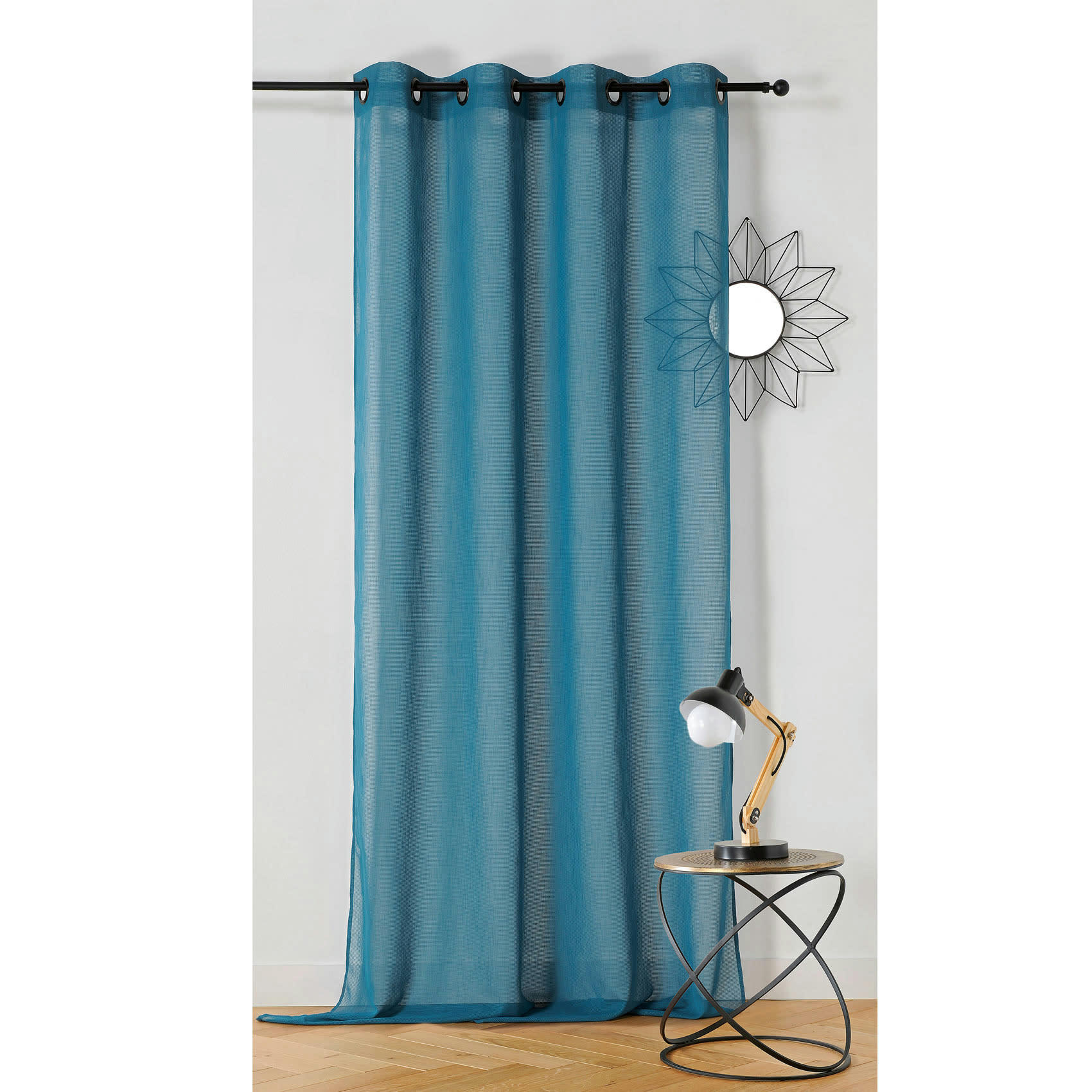 - Voilage  -  - effet de rayures polyester bleu 145x240 cm