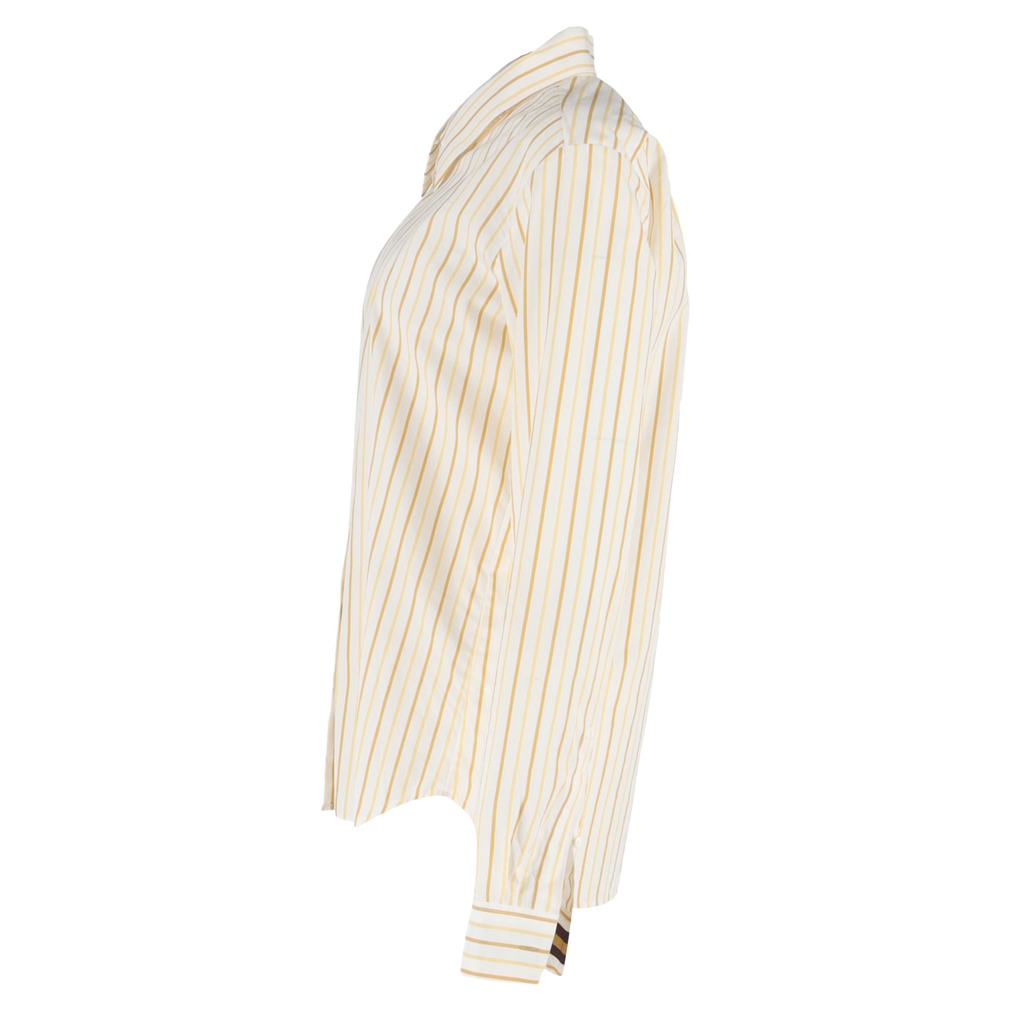Dries Van Noten Preloved Striped Button-Down Shirt in Yellow Cotton