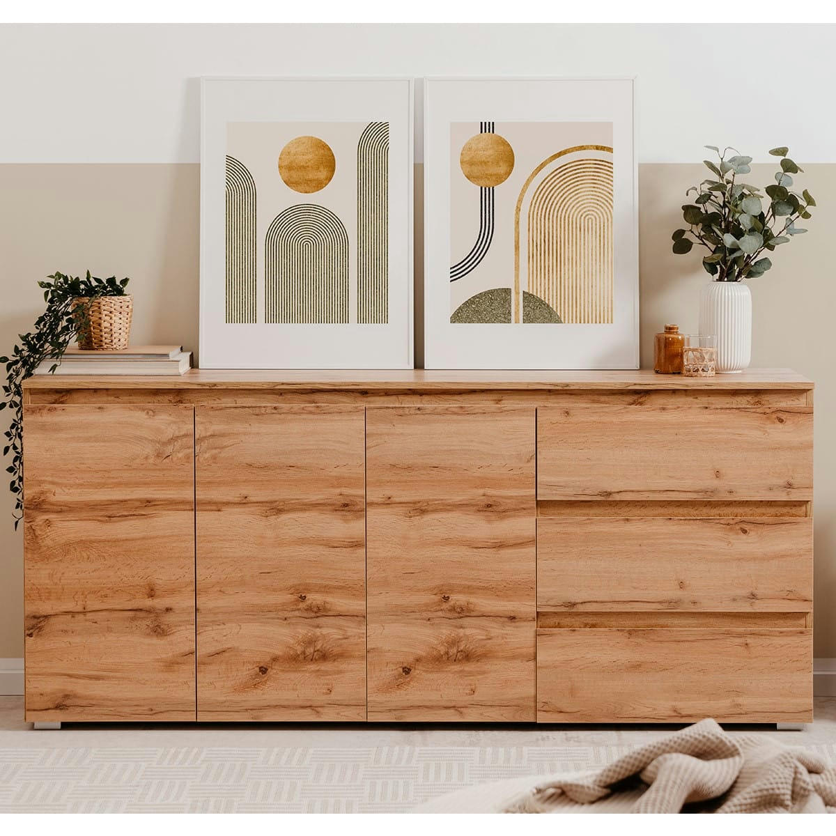 MEDEA - Buffet 3 portes 3 tiroirs effet chêne 178,5 cm