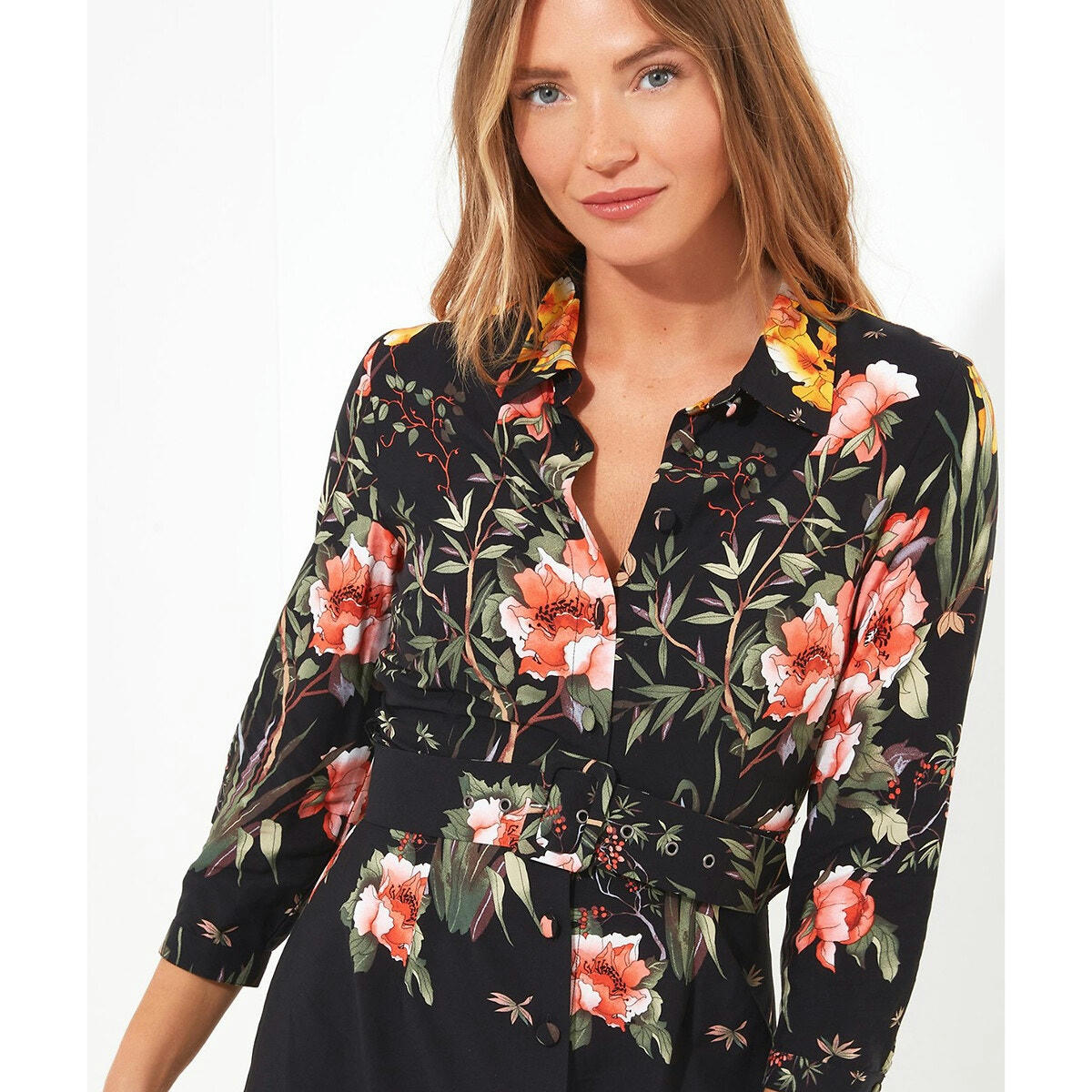 Robe chemise midi imprimé floral