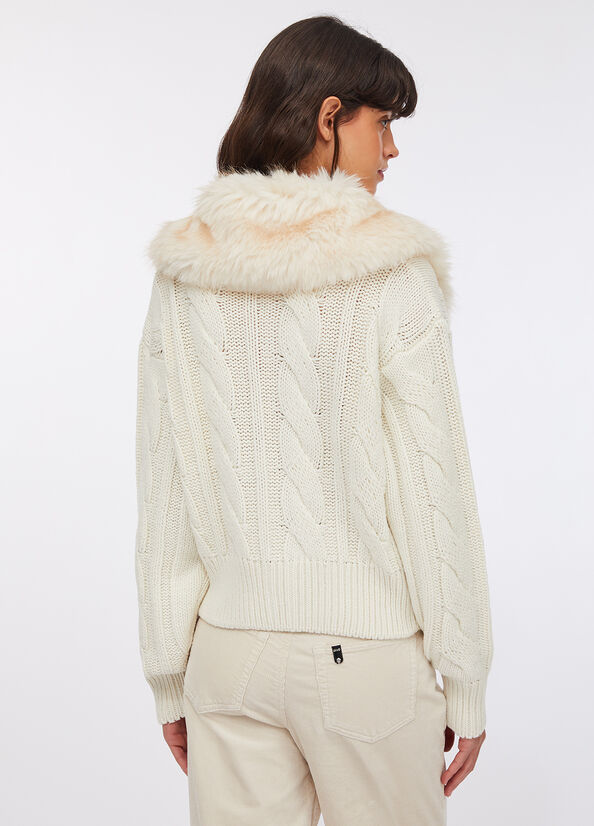 Cardigan in lana con pelliccia sintetica