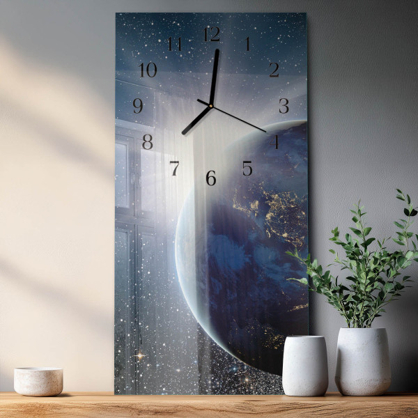 Zegar loft 30x60 Ziemia Weltall szklany ścienny