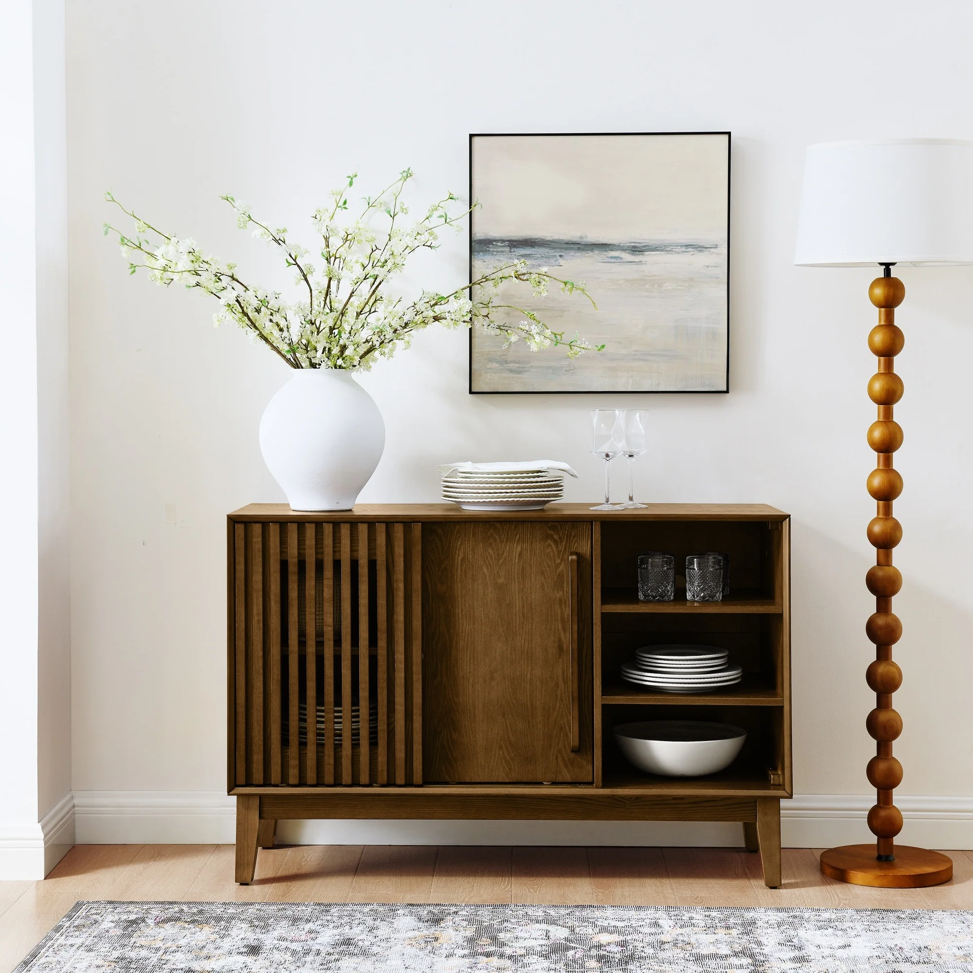 sideboard with sliding door and open shelf